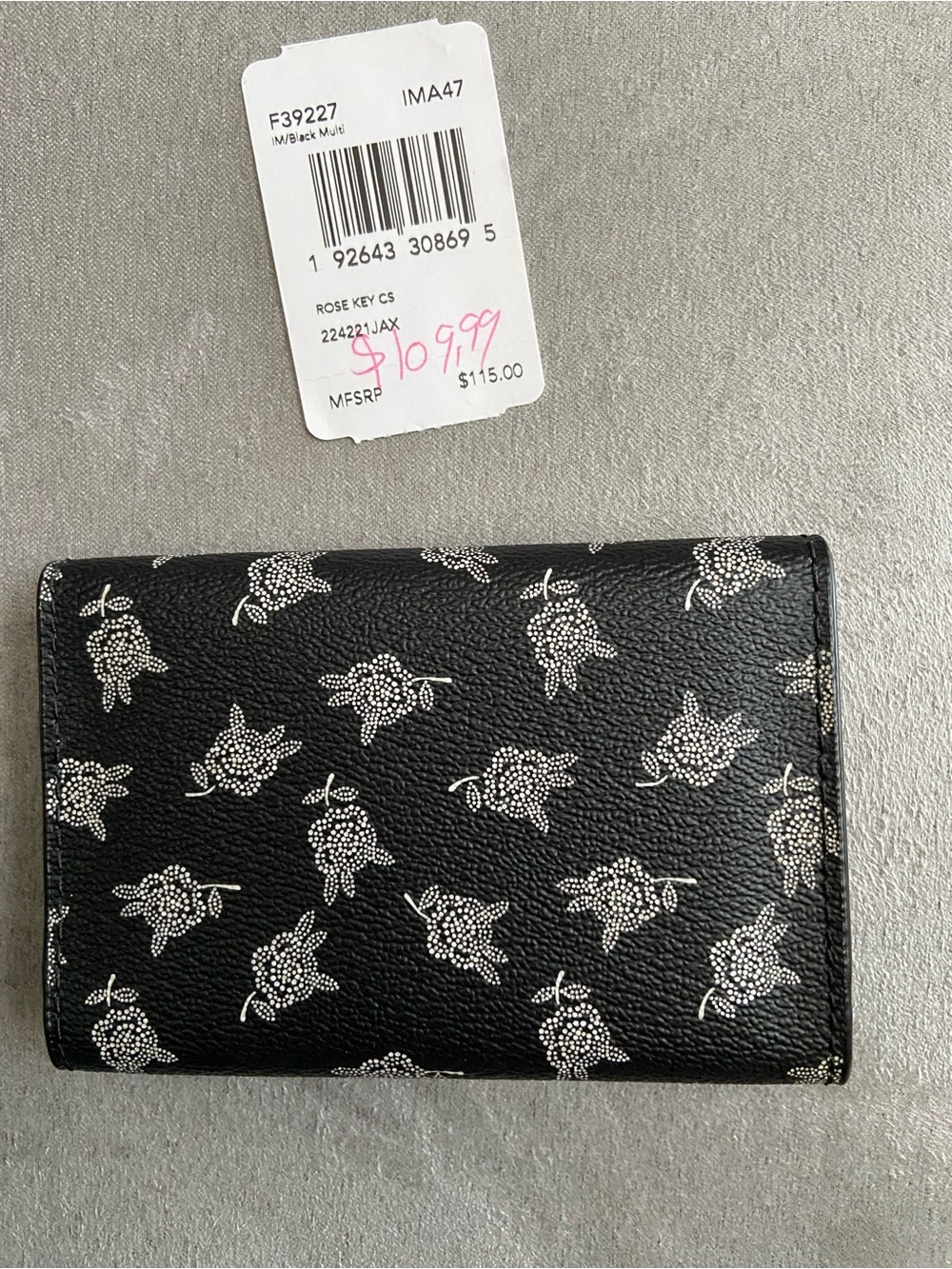 Coach Black Floral Embossed Leather Key holder with Gold Logo - Picture 2 of 3